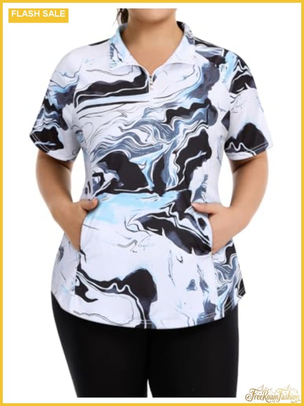 Plus Size Golf Polo Shirt V Neck 1/4 Zip Quick Dry UPF 50+ Side Pockets Workout